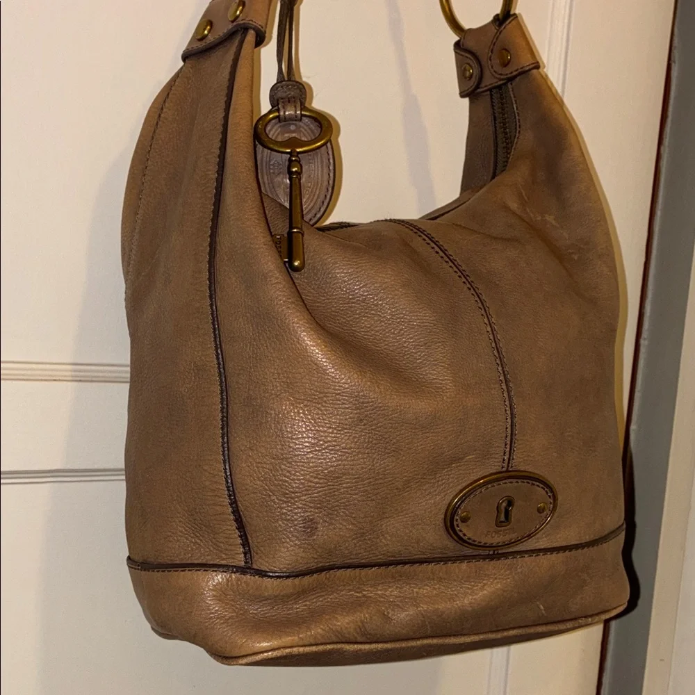 Fossil Tan Leather Hobo Bag BOHO WESTERN COWBOYCORE BOHEMIAN OLD MONEY
